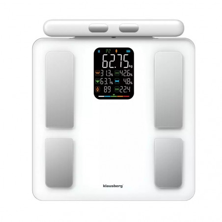 Klausberg KB 7857, Până la 180 kg, Bluetooth, Android/iOS, Afișaj LCD, 14 valori corporale, Alb