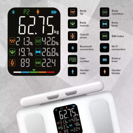 Klausberg KB 7857, Până la 180 kg, Bluetooth, Android/iOS, Afișaj LCD, 14 valori corporale, Alb