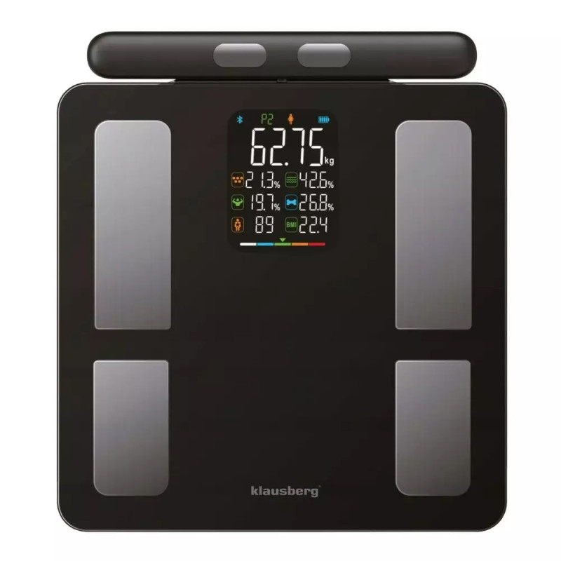 Klausberg KB 7856, Până la 180 kg, Bluetooth, Android/iOS, Ecran LCD, 14 valori corporale, Negru