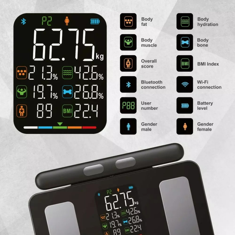 Klausberg KB 7856, Până la 180 kg, Bluetooth, Android/iOS, Ecran LCD, 14 valori corporale, Negru