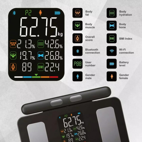 Klausberg KB 7856, Până la 180 kg, Bluetooth, Android/iOS, Ecran LCD, 14 valori corporale, Negru