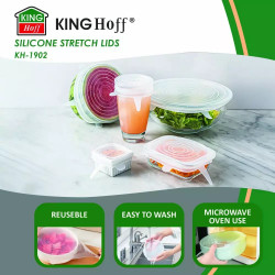 Set de 6 capace din silicon Kinghoff KH 1902, -40 până la 230°C, Potrivire strânsă și etanșă, Reutilizabil, Universal, Transparent