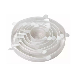 Set de 6 capace din silicon Kinghoff KH 1902, -40 până la 230°C, Potrivire strânsă și etanșă, Reutilizabil, Universal, Transparent