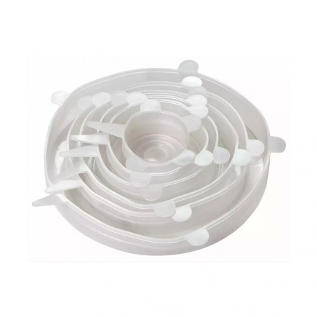 Set de 6 capace din silicon Kinghoff KH 1902, -40 până la 230°C, Potrivire strânsă și etanșă, Reutilizabil, Universal, Transparent