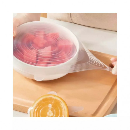 Set de 6 capace din silicon Kinghoff KH 1902, -40 până la 230°C, Potrivire strânsă și etanșă, Reutilizabil, Universal, Transparent