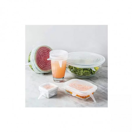 Set de 6 capace din silicon Kinghoff KH 1902, -40 până la 230°C, Potrivire strânsă și etanșă, Reutilizabil, Universal, Transparent