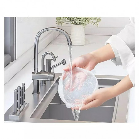 Set de 6 capace din silicon Kinghoff KH 1902, -40 până la 230°C, Potrivire strânsă și etanșă, Reutilizabil, Universal, Transparent