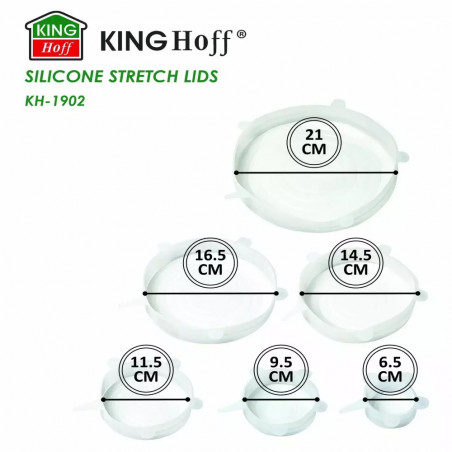 Set de 6 capace din silicon Kinghoff KH 1902, -40 până la 230°C, Potrivire strânsă și etanșă, Reutilizabil, Universal, Transparent