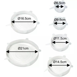 Set de 6 capace din silicon Kinghoff KH 1902, -40 până la 230°C, Potrivire strânsă și etanșă, Reutilizabil, Universal, Transparent