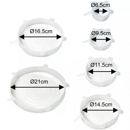 Set de 6 capace din silicon Kinghoff KH 1902, -40 până la 230°C, Potrivire strânsă și etanșă, Reutilizabil, Universal, Transparent