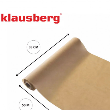 Pergament de copt Klausberg KB 7904, Rolă 50 m, 38 cm, -40 până la 230°C, Utilizare universală, Neaderent, Maro