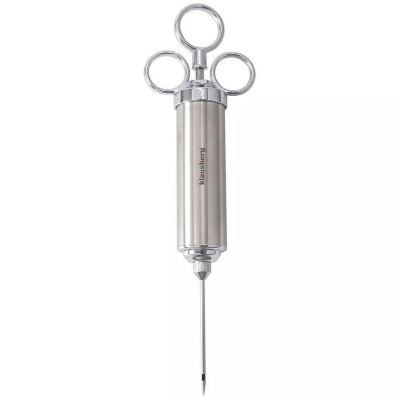 Seringă pentru marinat carne Klausberg KB 7842, 60 ml, 3 ace, oțel inoxidabil, fără BPA, argintiu