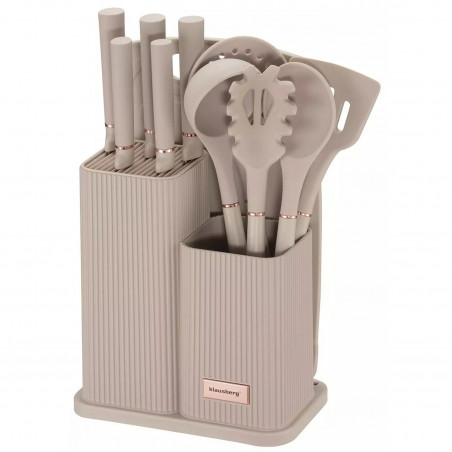 Set cuțite și ustensile Klausberg KB 7935, Placă și suport, 12 piese, Bej