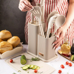 Set cuțite și ustensile Klausberg KB 7935, Placă și suport, 12 piese, Bej