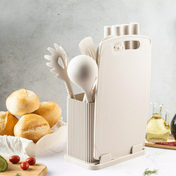 Set cuțite și ustensile Klausberg KB 7935, Placă și suport, 12 piese, Bej