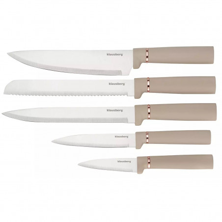 Set cuțite și ustensile Klausberg KB 7935, Placă și suport, 12 piese, Bej