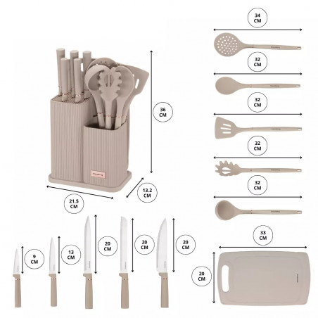 Set cuțite și ustensile Klausberg KB 7935, Placă și suport, 12 piese, Bej