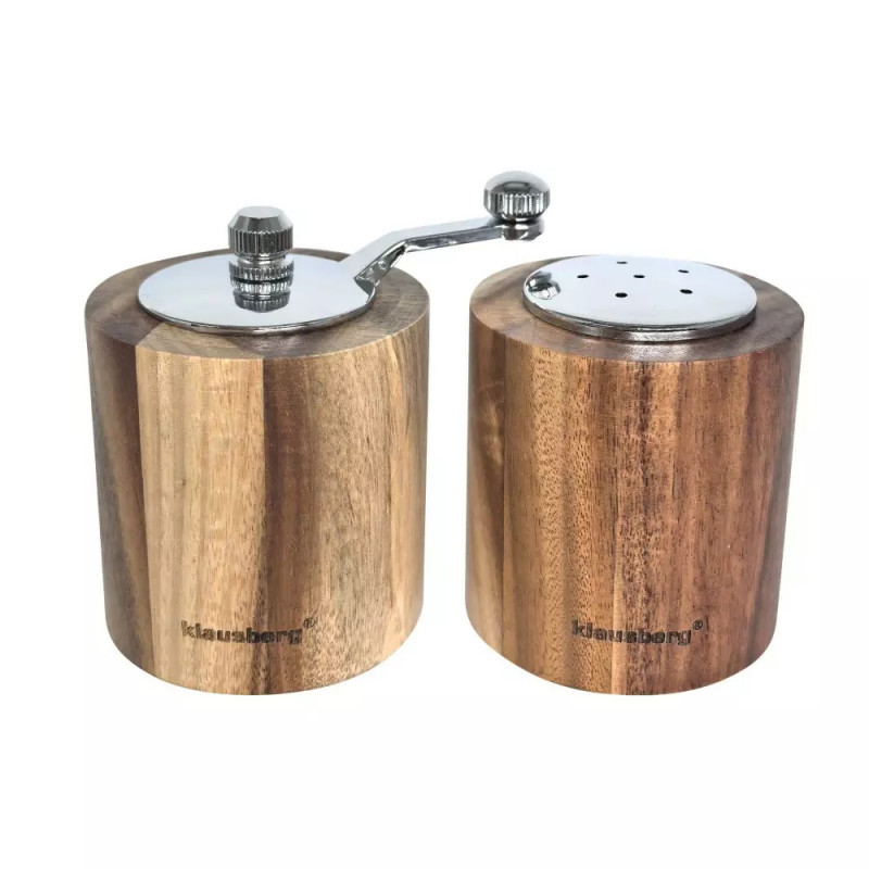 Klausberg KB 7859 Set moară de piper și sare, Mecanism ceramic, lemn de salcâm, maro