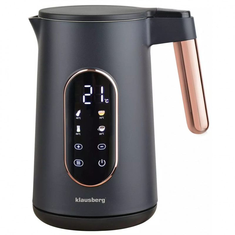 Fierbător electric Klausberg KB 7892, 2200W, 1,7 l, 13 setări, 4 programe, Afișaj LED, Bază rotativă, Negru / roz auriu