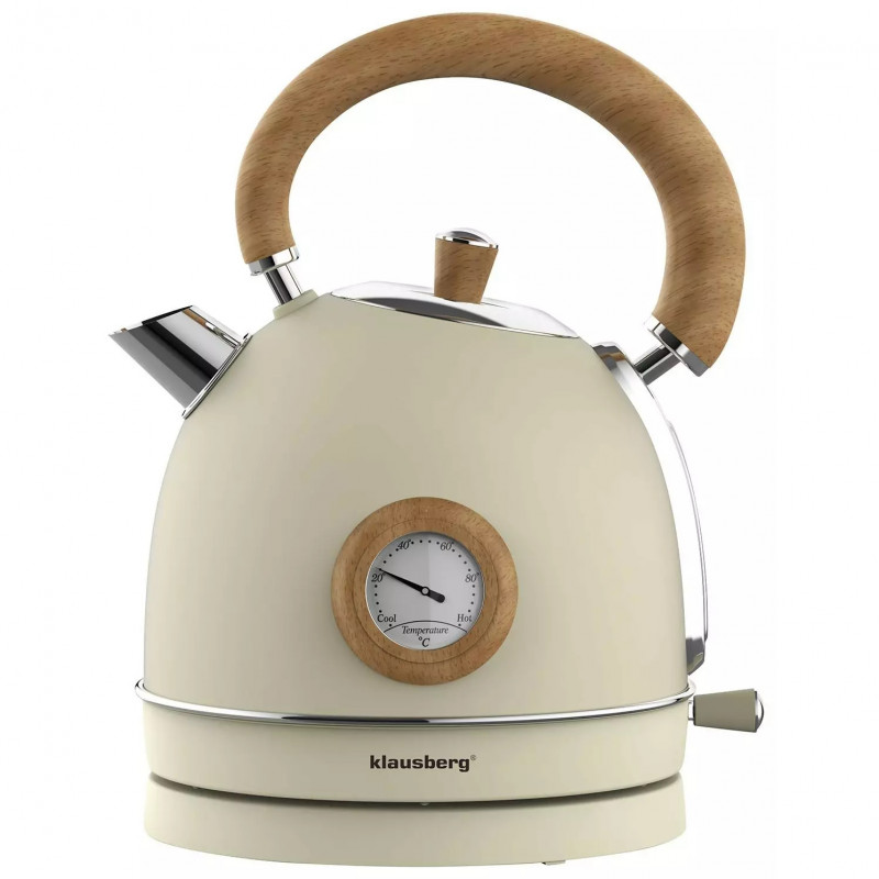 Fierbător electric cu termometru Klausberg KB 7906, 2200W, 1.8 l, Indicator nivel apă, Protecție supraîncălzire, Crem