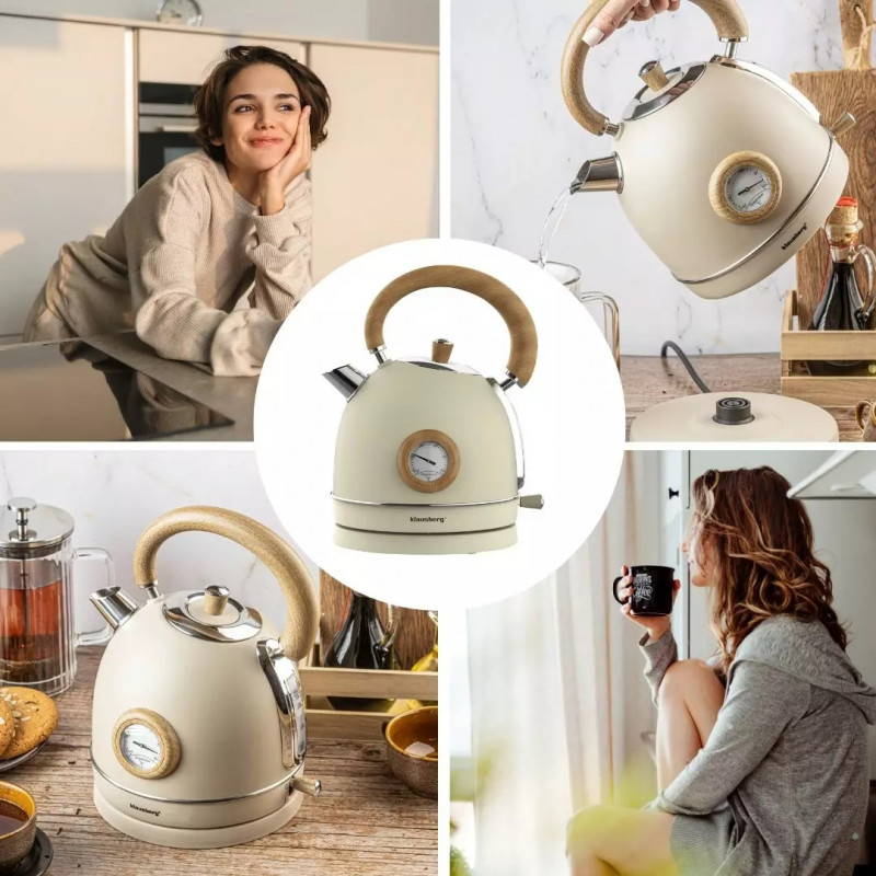 Fierbător electric cu termometru Klausberg KB 7906, 2200W, 1.8 l, Indicator nivel apă, Protecție supraîncălzire, Crem
