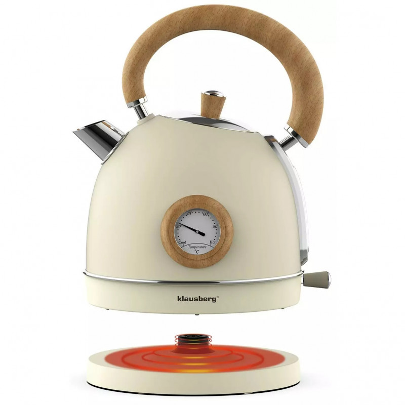 Fierbător electric cu termometru Klausberg KB 7906, 2200W, 1.8 l, Indicator nivel apă, Protecție supraîncălzire, Crem