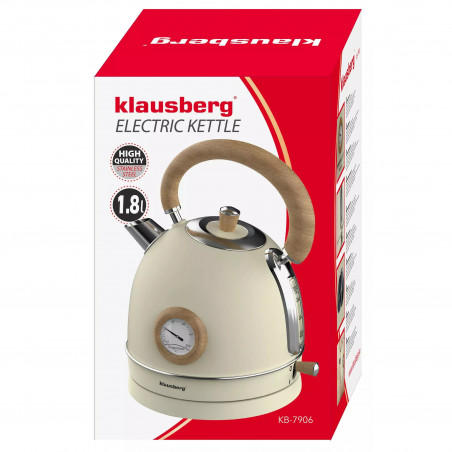 Fierbător electric cu termometru Klausberg KB 7906, 2200W, 1.8 l, Indicator nivel apă, Protecție supraîncălzire, Crem