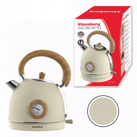 Fierbător electric cu termometru Klausberg KB 7906, 2200W, 1.8 l, Indicator nivel apă, Protecție supraîncălzire, Crem