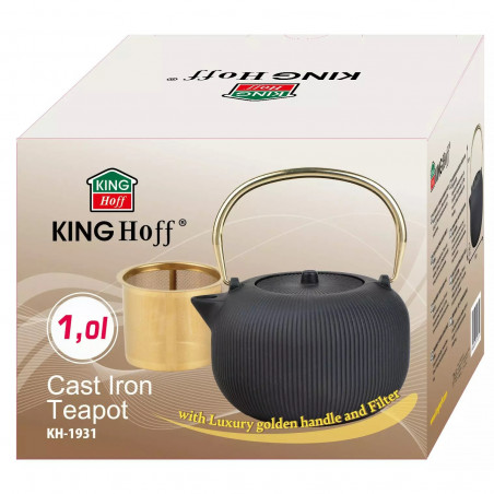 Infuzor Kinghoff KH 1931, 1 l, gura de scurgere profilată, fontă, interior emailat, negru