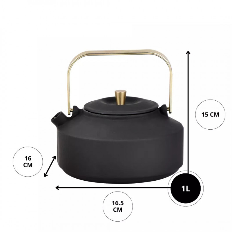 Infuzor Kinghoff KH 1935, 1 l, gura de scurgere profilată, fontă, interior emailat, negru