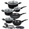 Set de oale și tigăi Klausberg KB 7322, 15 bucăți, Termocuplu, Orificiu de turnare, Inducție, Negru