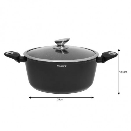 Set de oale și tigăi Klausberg KB 7322, 15 bucăți, Termocuplu, Orificiu de turnare, Inducție, Negru