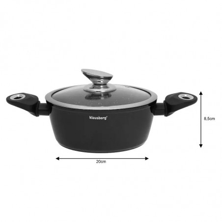 Set de oale și tigăi Klausberg KB 7322, 15 bucăți, Termocuplu, Orificiu de turnare, Inducție, Negru
