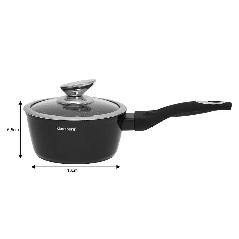 Set de oale și tigăi Klausberg KB 7322, 15 bucăți, Termocuplu, Orificiu de turnare, Inducție, Negru