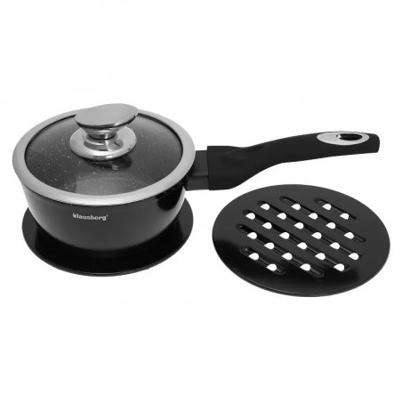 Set de oale și tigăi Klausberg KB 7322, 15 bucăți, Termocuplu, Orificiu de turnare, Inducție, Negru