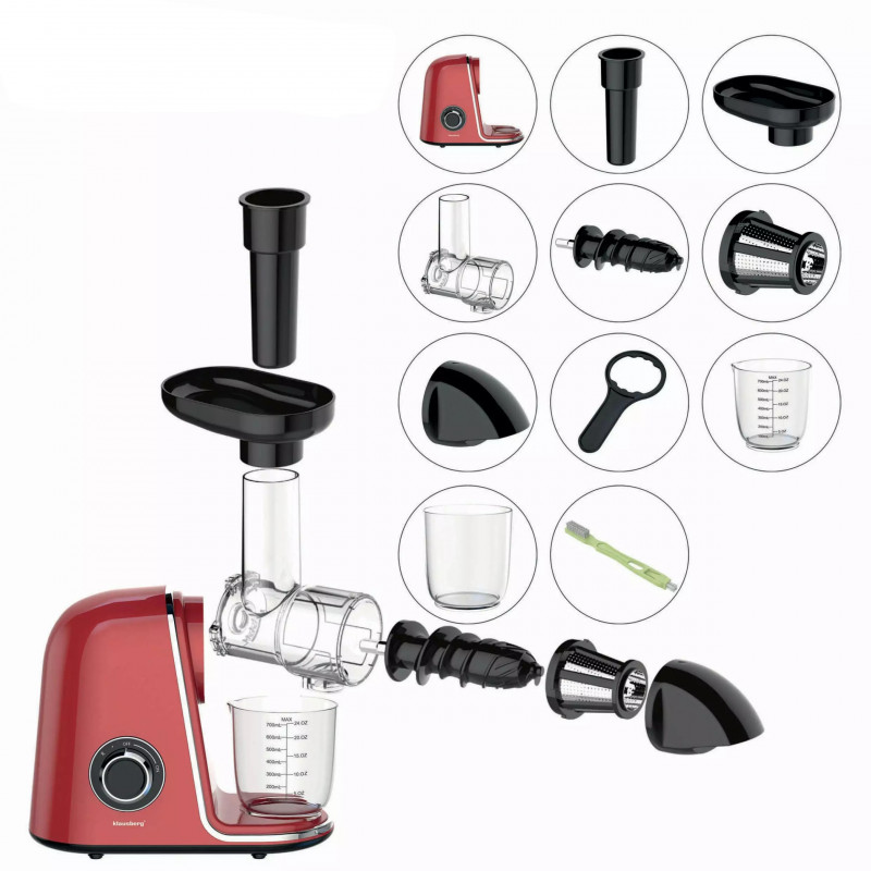 Storcător Klausberg KB 7870, 150 W, 700 ml, 7 segmente, Inversare, Accesorii, Roșu