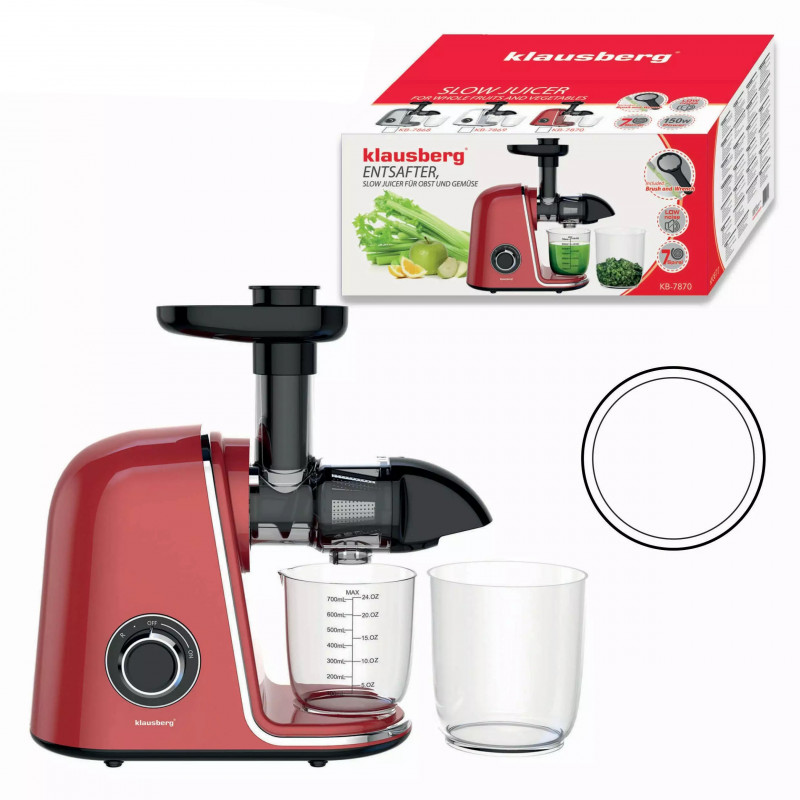 Storcător Klausberg KB 7870, 150 W, 700 ml, 7 segmente, Inversare, Accesorii, Roșu