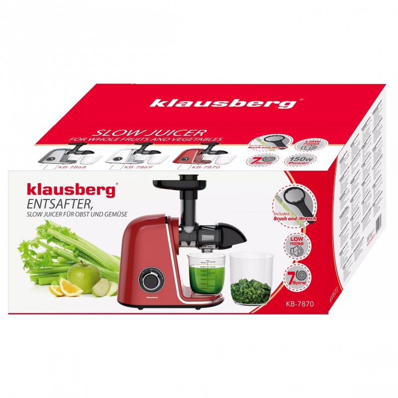 Storcător Klausberg KB 7870, 150 W, 700 ml, 7 segmente, Inversare, Accesorii, Roșu