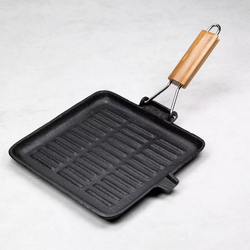 Kinghoff Grill Pan KH 1107, 26 cm, Fontă, Mâner pliabil, Inducție, Negru