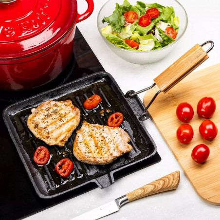 Kinghoff Grill Pan KH 1107, 26 cm, Fontă, Mâner pliabil, Inducție, Negru