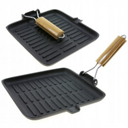 Kinghoff Grill Pan KH 1107, 26 cm, Fontă, Mâner pliabil, Inducție, Negru
