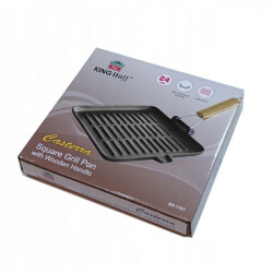 Kinghoff Grill Pan KH 1107, 26 cm, Fontă, Mâner pliabil, Inducție, Negru