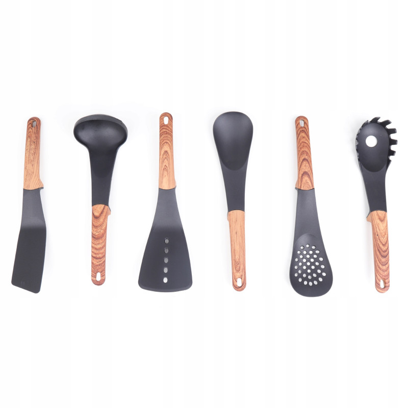 Set de aparate de bucătărie cu livrare Royalty Line RL-U03, 7 piese, polipropilenă, până la 210C, fără PFOA, negru