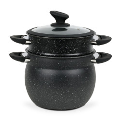 Cuptor cu aburi Royalty Line RL-CP6LM, 20 cm, 6 litri, 3 bucăți, Finisaj marmură, Inducție, Negru