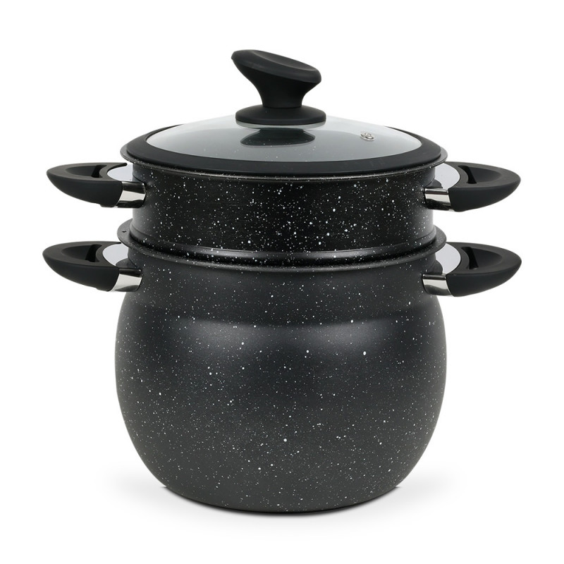 Cuptor cu aburi Royalty Line RL-CP6LM, 20 cm, 6 litri, 3 bucăți, Finisaj marmură, Inducție, Negru