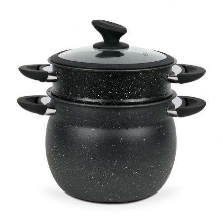 Cuptor cu aburi Royalty Line RL-CP6LM, 20 cm, 6 litri, 3 bucăți, Finisaj marmură, Inducție, Negru