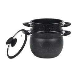 Cuptor cu aburi Royalty Line RL-CP6LM, 20 cm, 6 litri, 3 bucăți, Finisaj marmură, Inducție, Negru