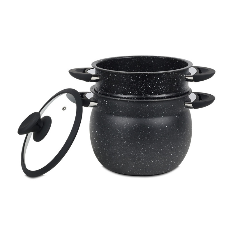Cuptor cu aburi Royalty Line RL-CP6LM, 20 cm, 6 litri, 3 bucăți, Finisaj marmură, Inducție, Negru