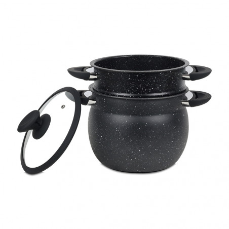 Cuptor cu aburi Royalty Line RL-CP6LM, 20 cm, 6 litri, 3 bucăți, Finisaj marmură, Inducție, Negru