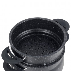 Cuptor cu aburi Royalty Line RL-CP6LM, 20 cm, 6 litri, 3 bucăți, Finisaj marmură, Inducție, Negru